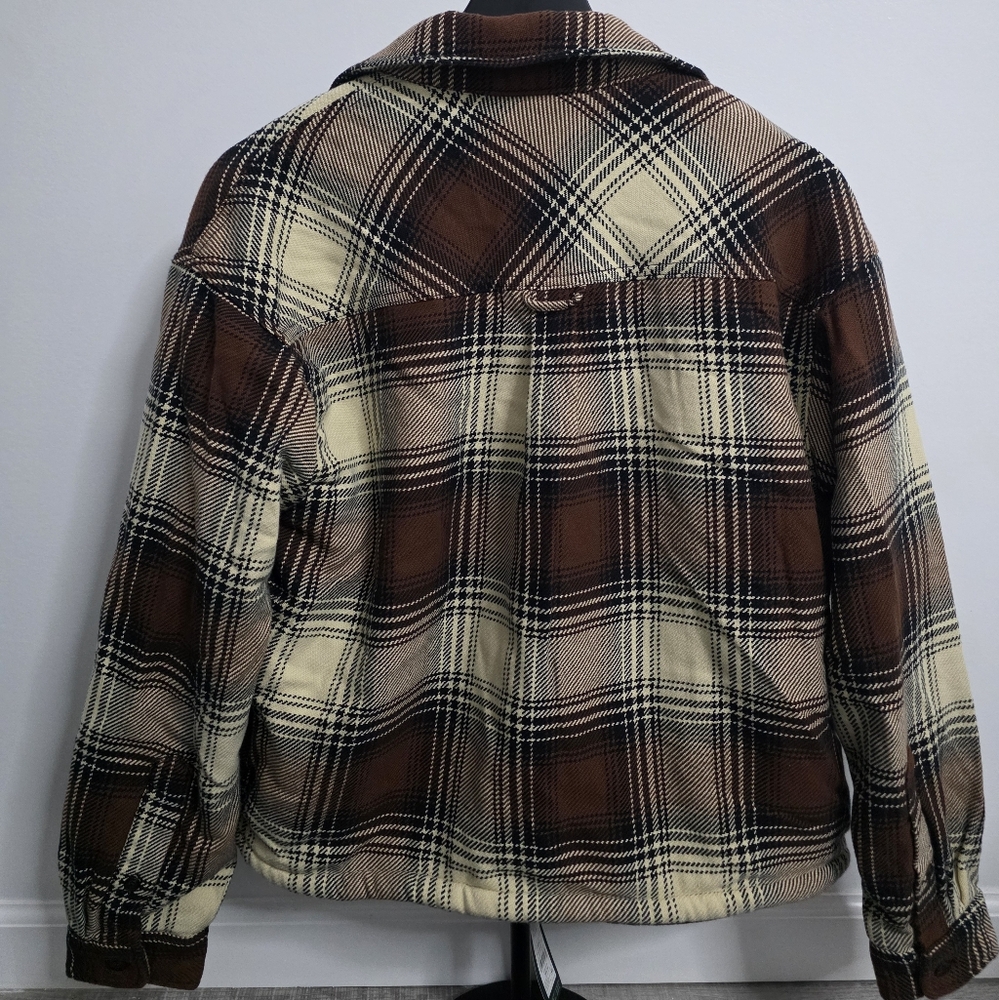 NWT Alpine Design Brown Plaid Women's Sherpa Lined Fleece Shirt Jacket - Picture 2 of 4